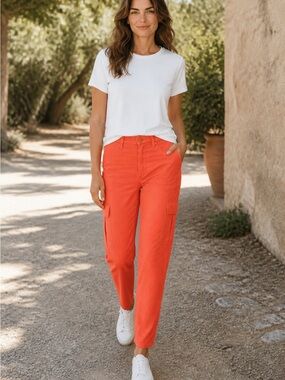 Vibrant Coral Cargo Pants
